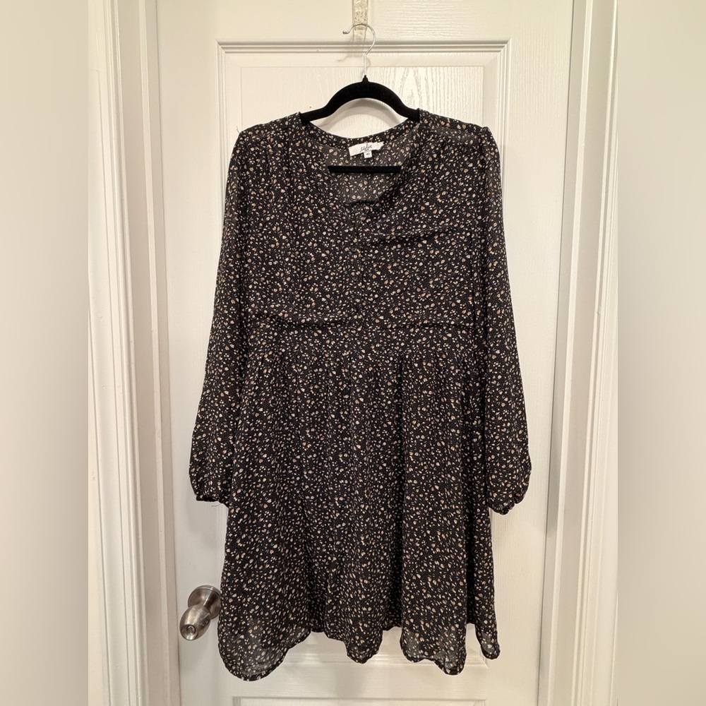 Calie Paris Floral Boho Mini Dress Black & Tan Size 40 (US 8)